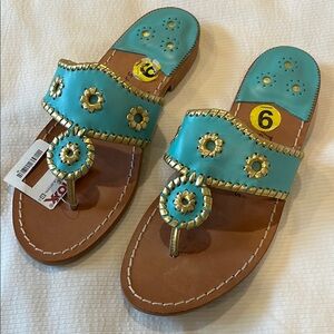 New Jack Rogers Sandals, Turquoise & Gold, Size 9.5, New with Tags